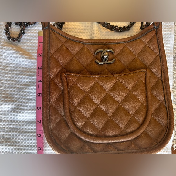 Brown Quilted Leather Bag with Chain Strap - Picture 3 of 4